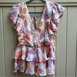 Ted Baker London ruffle floral Rowyn top sz 0